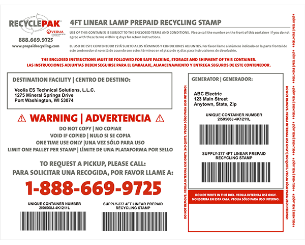 SUPPLY-277- 4FT LINEAR LAMP PREPAID RECYCLING STAMP